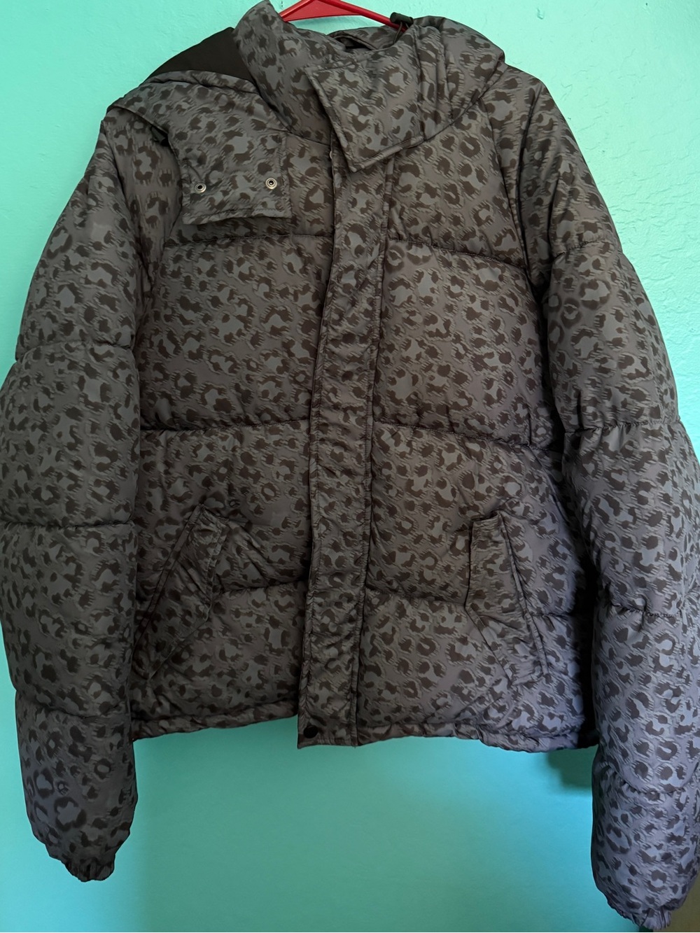 NovaMen Hooded Leopard Print Puffer Jacket - Dark Gray